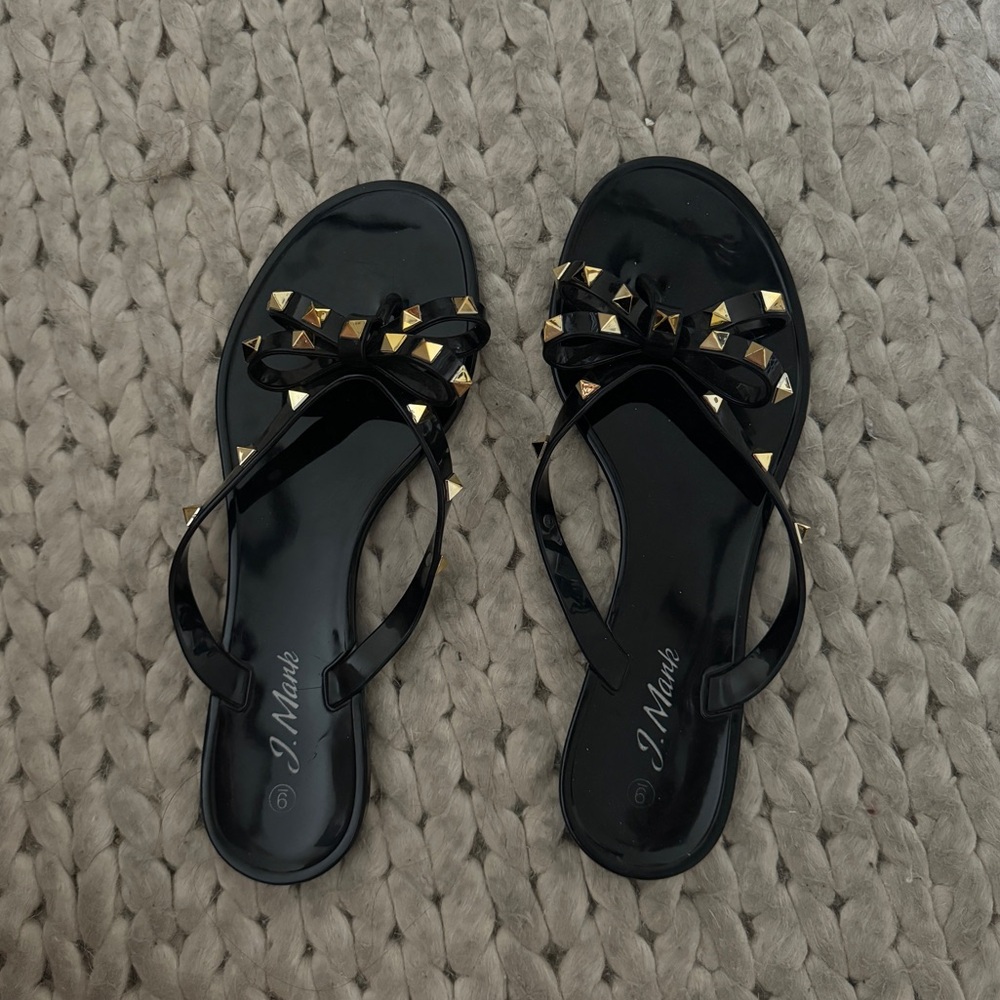 Black Bow Flip Flop Sandals with studs jelly sandal